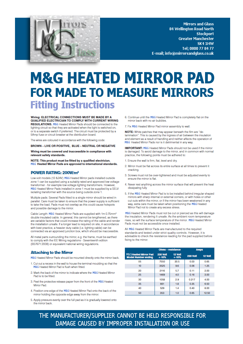 Heater pads for made to measure mirrors.